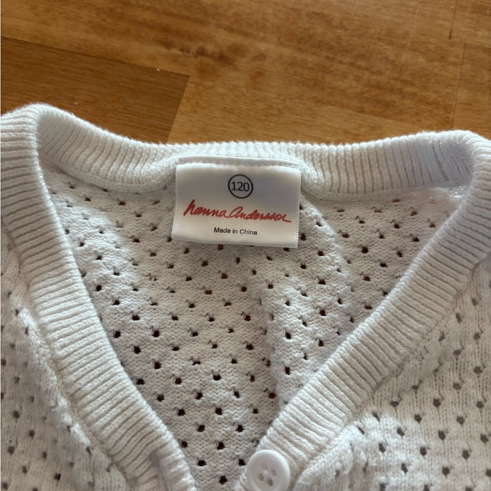 Hanna Andersson White Openwork Knit Button Cardigan - 6/7 - Picture 3 of 4